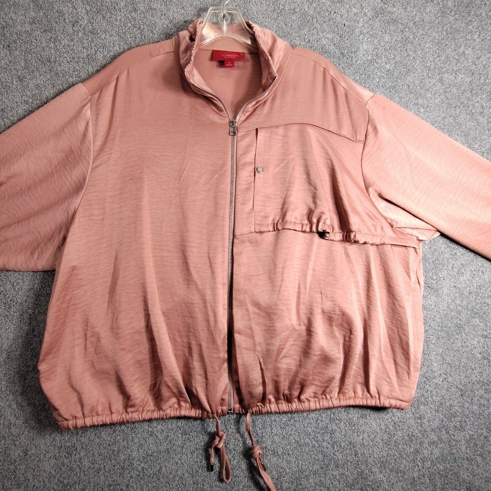 Jennifer Lopez Womens Pink Zip Up Jacket XL High Neck Drawstring Waistband JLO